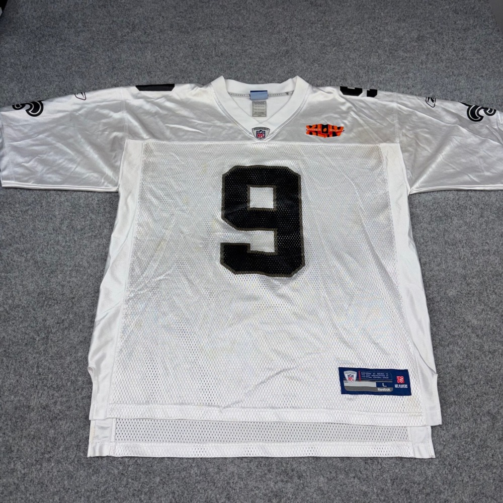 Reebok Drew Brees New Orleans Saints Jersey Mens Large White Super Bowl XLIV NFL